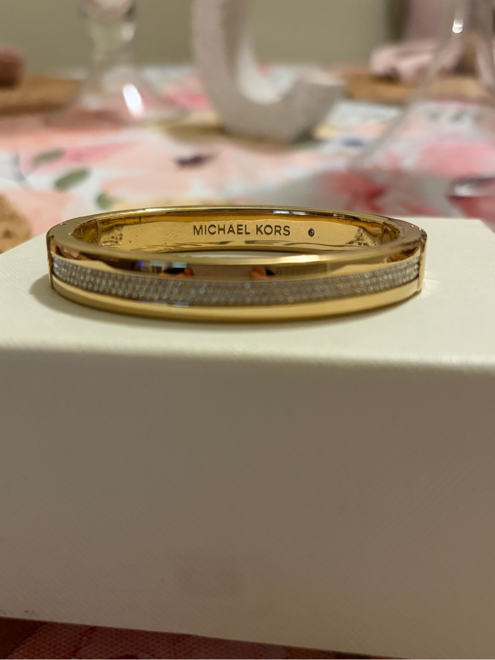 Michael Kors Gold Crystal-Trim Bangle Bracelet